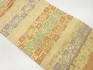 市松に華紋・花々模様織出し名古屋帯